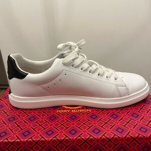 Tory Burch White Leather Sneakers with Black Heel